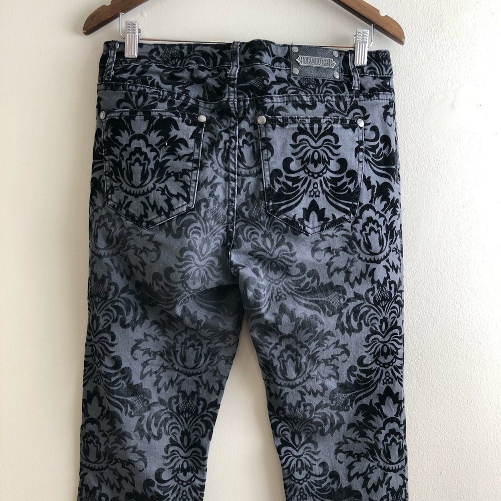 Tru Luxe Velvet Floral Skinny Jeans Women’s Size 8 Stretch Mid Rise Dark Grey - Picture 6 of 13
